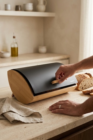 Cooker Novella Metal Kapaklı Bambu Ekmek Kutusu Ckr4543 Siyah