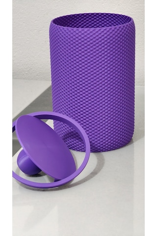 Modern Geometrik Dokulu Döner Kapaklı Masaüstü Çöp Kovası- 18 Cm - Mor