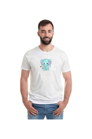 Kawaii Baby Elephants Baskılı Beyaz Erkek Tshirt