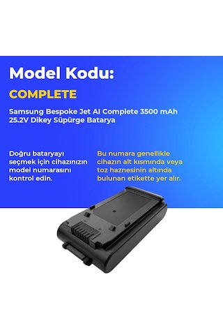 Samsung Uyumlu Bespoke Jet Aı Complete 3500 Mah 25.2v Dikey Süpürge Batarya