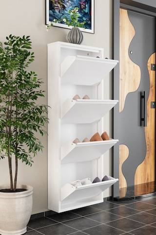 4 Kapaklı Metal Ayakkabılık Beyaz Beyaz