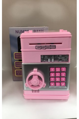 Pembe Renk Atm Şifreli Otomatik Kağıt Para Alan Kasa Kumbara