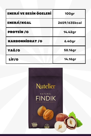 Nutelier Naturel Çiğ İç Fındık 250 G