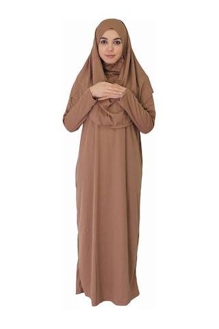 Açık Sütlü Kahve Fermuarsız Namaz Elbisesi Sütlü Kahverengi