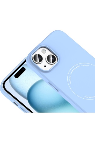 Maks Technology iPhone Uyumlu 15 Kılıf M-safe Şarj Özellikli Kamera Korumalı Mkst Elio Sert Pc Kapak - Açık Mavi