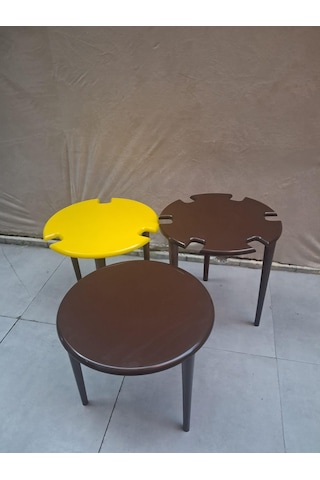 Zigon Dümen Sehpa 90610 Yuvarlak Model Kayın Torna Parlak Sarı Ceviz Uyumu Sarı