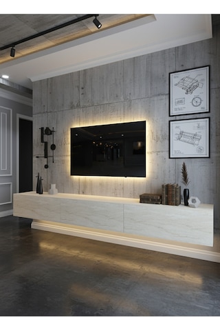 Resital Ledli Duvara Monte Tv Sehpası - Traverten - W6008-8 Traverten