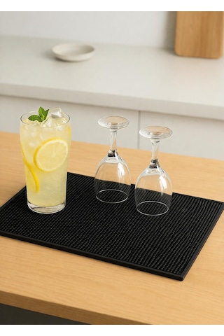 Silikon Bar Matı, Siyah, Kaymaz Tezgah Ve Bulaşık Kurutma Matı, 43x29 Cm, Mutfak Ve Bar İçin Altın