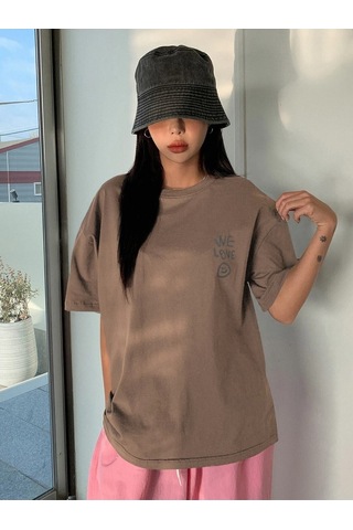 Flood Of Style Kadın Kahverengi Love Love Love Baskılı Oversize T-shirt