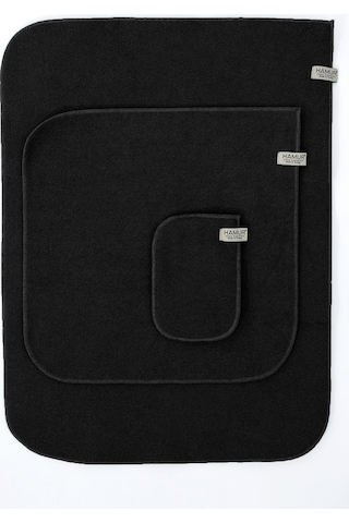 Siyah Microwell 3 Prç Set Microfiber Bulaşık Kurutma Matı 3'lü Mutfak Seti Kurulama Bezi Örtüsü