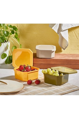 Kare Renkli Kapaklı Özel Tasarım Çerezlik Piknik Saklama Kabı Ve Kahvaltılık Takımı 3 Adet