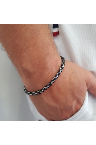 Chavin Kral Model 4 Mm. Gri-Siyah Çelik Erkek Bileklik Az68-4Sy Çelik
