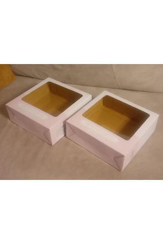 2 Adet Pencereli Hediye Kutusu,şeffaf Pvc Pencereli Pembe Renkli 22x22x7,5