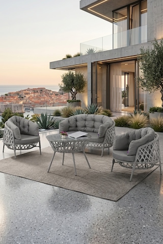 Canisa Viola Serisi 1. Sınıf 2+1+1 Gri Rattan Gri Minder Bahçe Balkon Oturma Koltuk Takımı