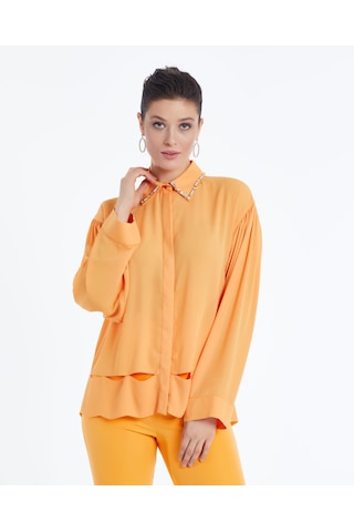 Kadın Yakası Taş Detaylı Gömlek - Modern Ve Şık - Günlük Ve Özel Günler İçin Gömlek Orange
