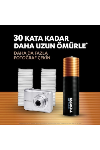 Duracell Optimum Aa Alkalin Kalem Pil, 4'lü Paket, 1.5v, Uzun Ömürlü Güç, Yüksek Performanslı Cihazlar İçin
