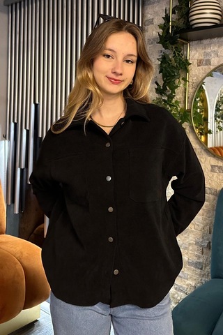 Madmext Siyah Cep Detaylı Kadın Gömlek Mg2241 Siyah