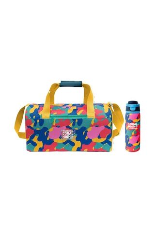 Coral High Renkli Kamuflaj Desenli Unisex Spor Çantası Ve 800 Ml Çelik Matara Seti 27549 Sarı - Yeşil