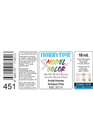Hobbytime 451 18 Ml. Ral3014 Antik Pembe Antique Pink , Akrilik Model Boyası