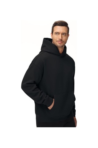 Da Vinci Erkek Siyah Oversize Basic Kapüşonlu Hoodie/sweatshirt 3 Siyah