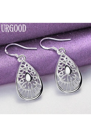 925 Ayar Gümüş Damlacık Hollow Damla Küpe Moda Takı