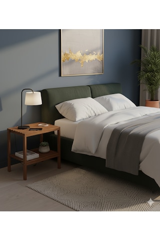 Masif Ahşap İki Raflı Komodin, Modern Yatak Odası Yan Sehpa Kahverengi