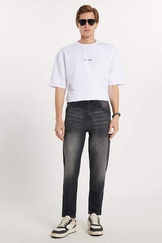 Erkek Relax Fit Geniş Kesim Boru Paça Denim Yıkamalı Taşlamalı Esnek Siyah Jean Kot Pantolon-34489 Siyah