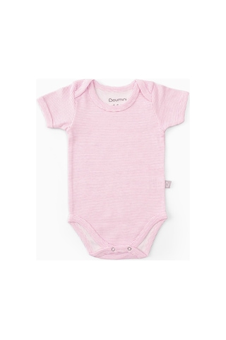 Boumini Bebek Çıtçıtlı Kısa Kollu Body Zarf Yaka Pembe Çizgili-pembe Pembe