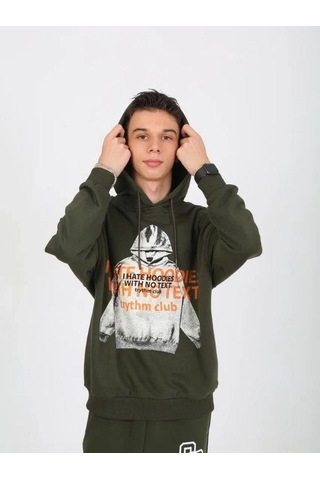 Erkek Çocuk Kapüşonlu Not Hoodies Yazılı Sweatshirt-15230 Haki
