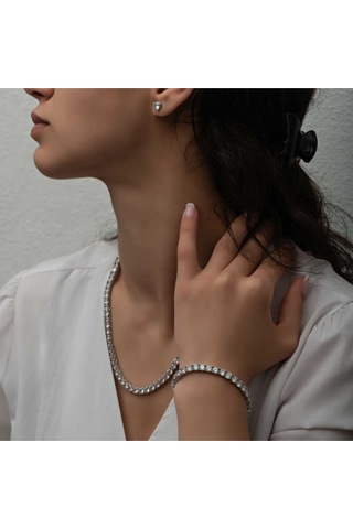 Casera's Gümüş 2.5 Mm Beyaz Taşlı Su Yolu Kadın Set Csr2185590 Gümüş