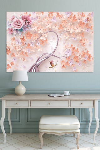 Kabartma Görünümlü Üç Boyutlu Pembe Çiçekler Kanvas Tablo 120 x 80