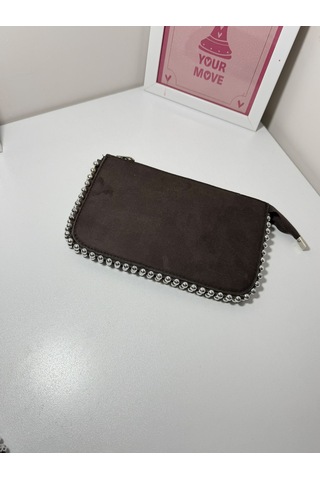 Larolina Stores Kadın Zımbalı Çapraz Zincir Askılı El Ve Omuz Çantası Süet Kahverengi