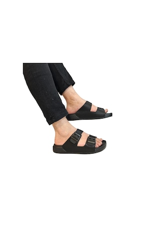 Pierre Cardin 7408 Siyah Çift Tokalı Yumuşak Taban Erkek Terlik Siyah