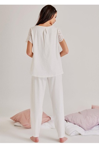 Magic Form 17108 Brodeli Uzun Kollu Pijama Takımı Ekru