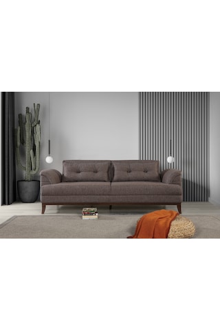 Madrid Yataklı Üçlü Kanepe Keten Kahve