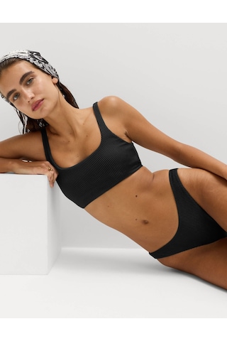 Marks & Spencer Dokulu Scoop Yaka Bikini Üstü T52001197B Siyah