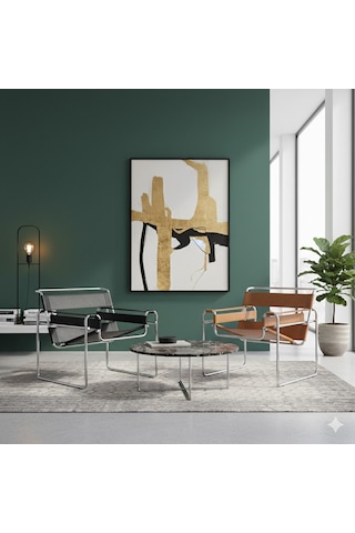 Wassily Chair Modern Tasarım Metal İskelet Deri Oturum İkonik Berjer Koltuk Çok Renkli