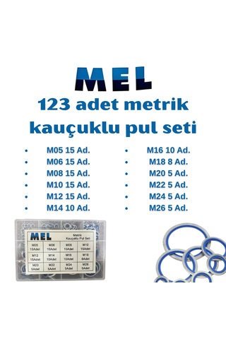Mel 123 Parça Metrik Ölçülü Oringli Pul Seti