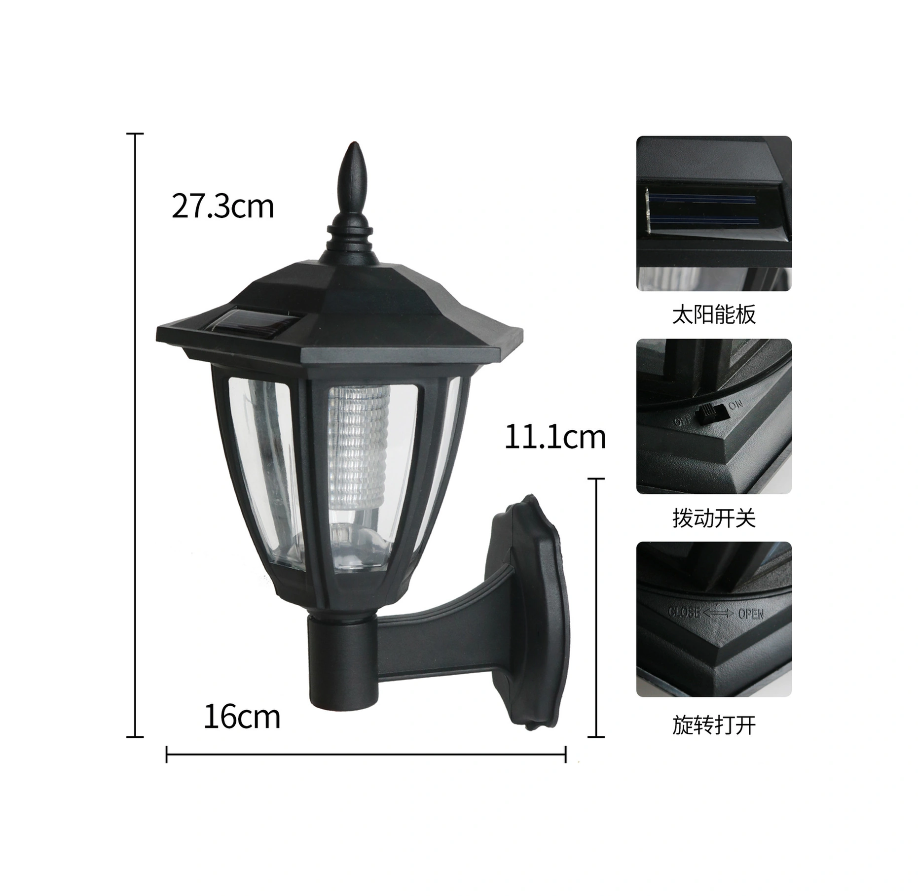 Folinda Ev Dışı Güneş Enerjili Duvar Lambası, Villa Bahçe Cephe Işığı, Yağmurlu Dayanıklı Led Aydınlatma, Ev Dışı Duvar Takımlı Işık Siyah