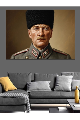 Türkiye Cumhuriyeti Kurucusu Atatürk Portresi Dekoratif Kanvas - Mdf Ahşap Tablo