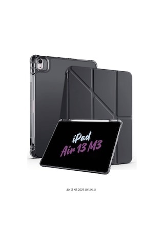Apple Uyumlu iPad Air 13 İnç 2025 M3 Çip Kalem Bölmeli Standlı Akıllı Fuchsia Trifolding Tablet Kılıfı Kapaklı Kılıf