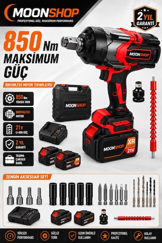 850 Nm Profesyonel Şarjlı Darbeli Somun Sıkma Makinesi Brushless Motor 2 Akü Taşıma Çantalı Mn