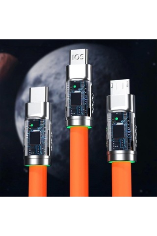 Buffer 3 Şarj Aleti 1 Arada Çinko Alaşım Hızlı Şarj Kablosu Turuncu