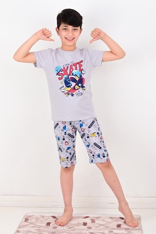 Vitmo erkek çocuk kapri pijama takımı born to skate gri