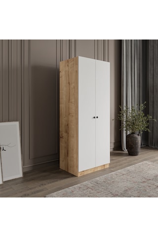 Altay 2 Kapaklı 2 Çekmeceli Giyinme Dolabı Led Askılıklı Tamamı Mdf Safir Meşe