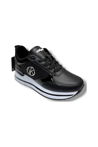 Wickers 2927-26 Cilt Deri Dolgu Topuklıu Anatomik Kadın Sneaker Siyah Beyaz Siyah
