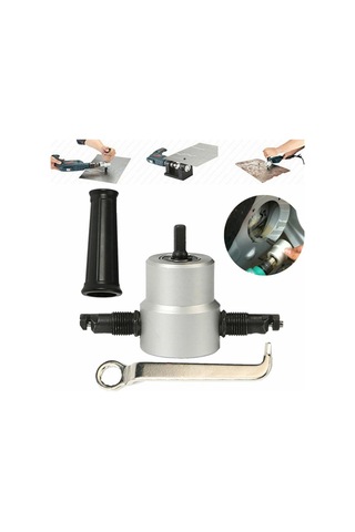 Tangshopping Göbeklady Çift Kafa Sac Nibbler Testere Kesici Kesme Aleti Elektrikli Matkap Eki Gümüş