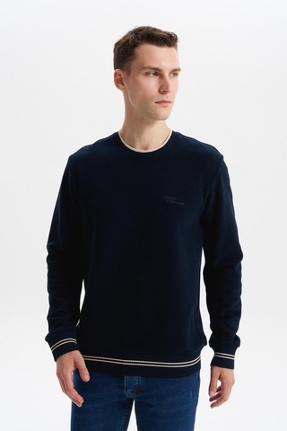 AR-MA Arma Erkek Regular Fit Örme Selanik Sweatshirt %65 Pamuk %35 Polyester, Karbon Fırçalı, Basic Bisiklet Yaka K30124698702 Lacivert