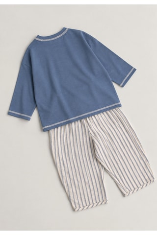 Cigit Oversize Pantolon Takım 2-10 Yaş İndigo İnce Çizgili Mavi