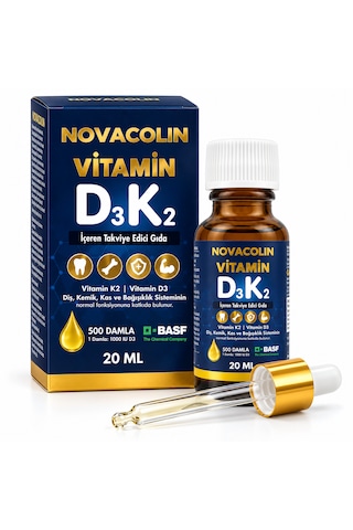 Novacolin Vitamin D3 K2 Damla 1000 Iu D3 + K2 Mk-7 20 Ml